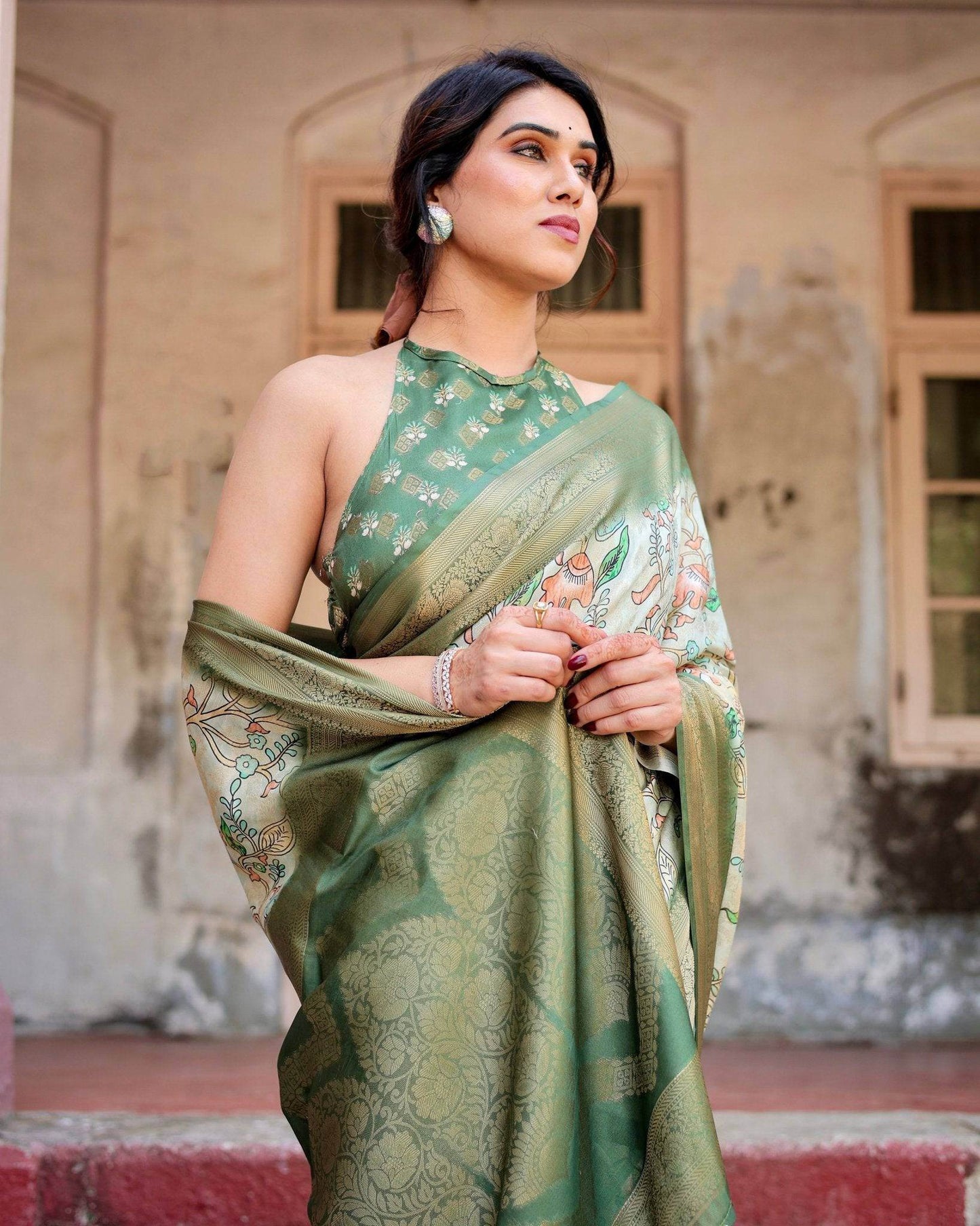 Timeless Green Banarasi Silk Saree with Zari Weaving and Tassels - SEEANS