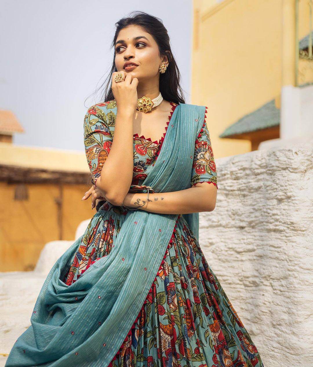 Kalamkari Lehenga Choli - Light Shades, Elegant Flair, Stunning Style - SEEANS