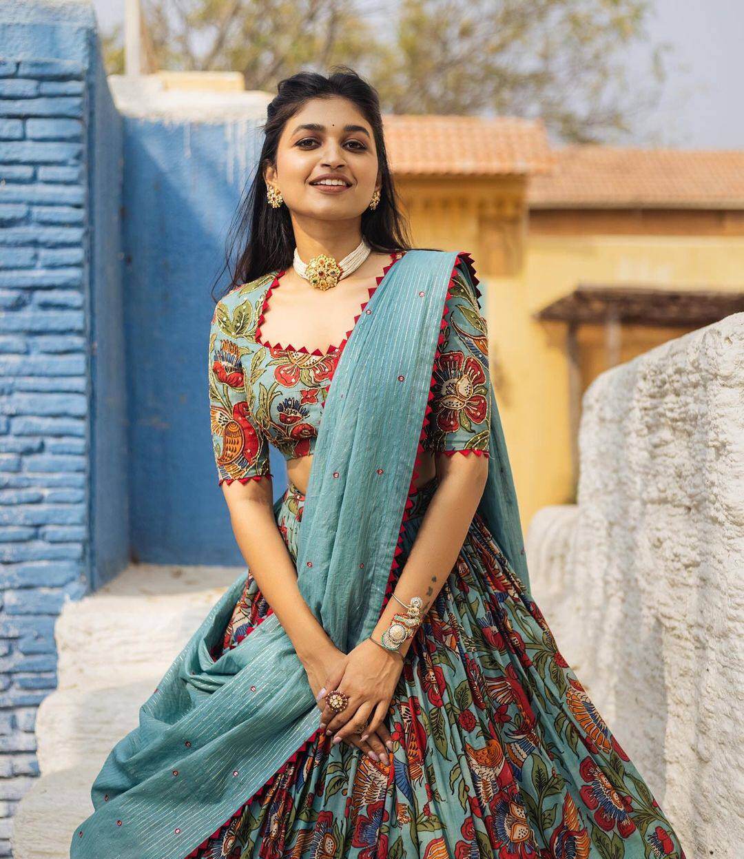 Kalamkari Lehenga Choli - Light Shades, Elegant Flair, Stunning Style - SEEANS
