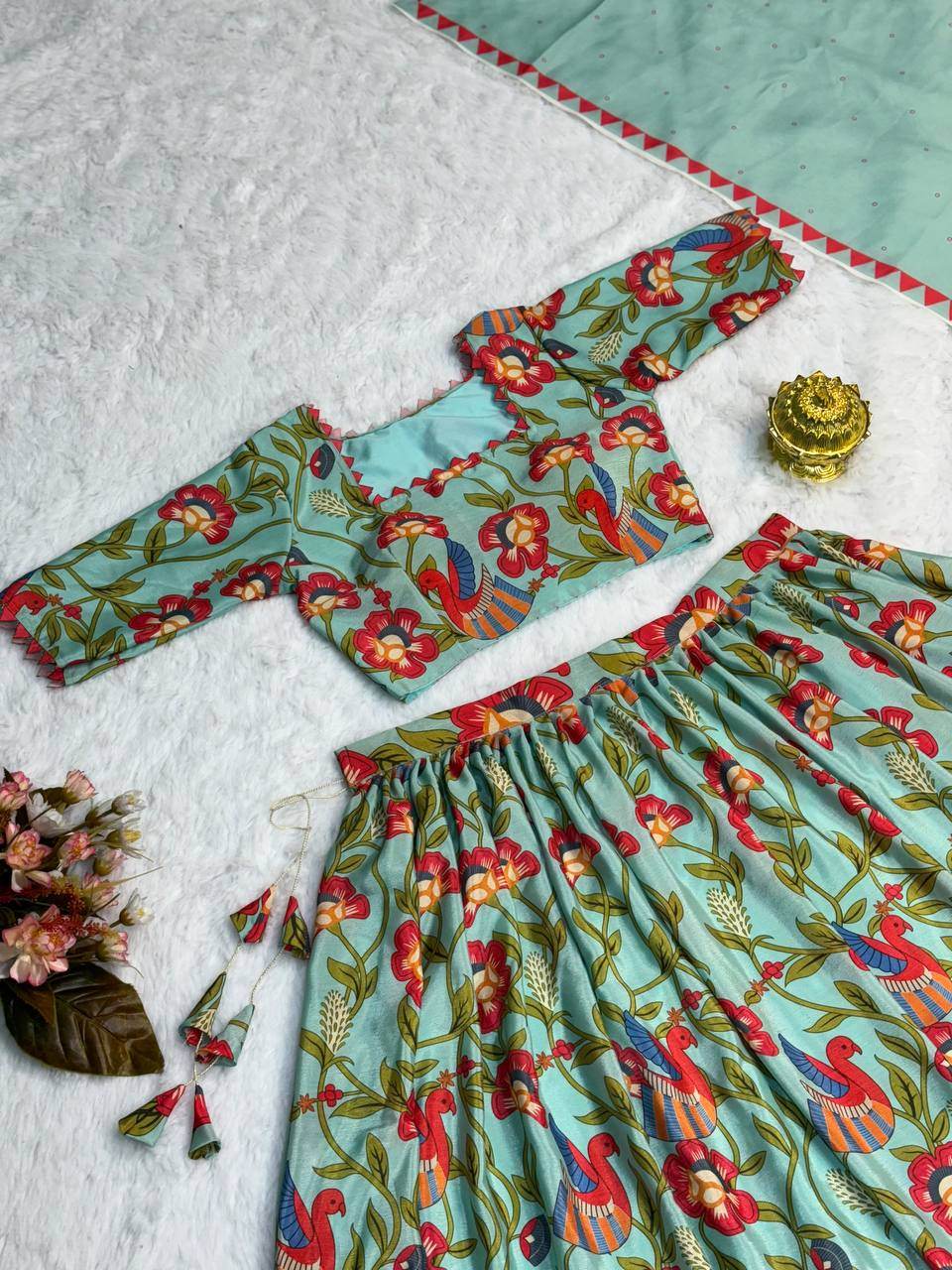 Kalamkari Lehenga Choli - Light Shades, Elegant Flair, Stunning Style - SEEANS