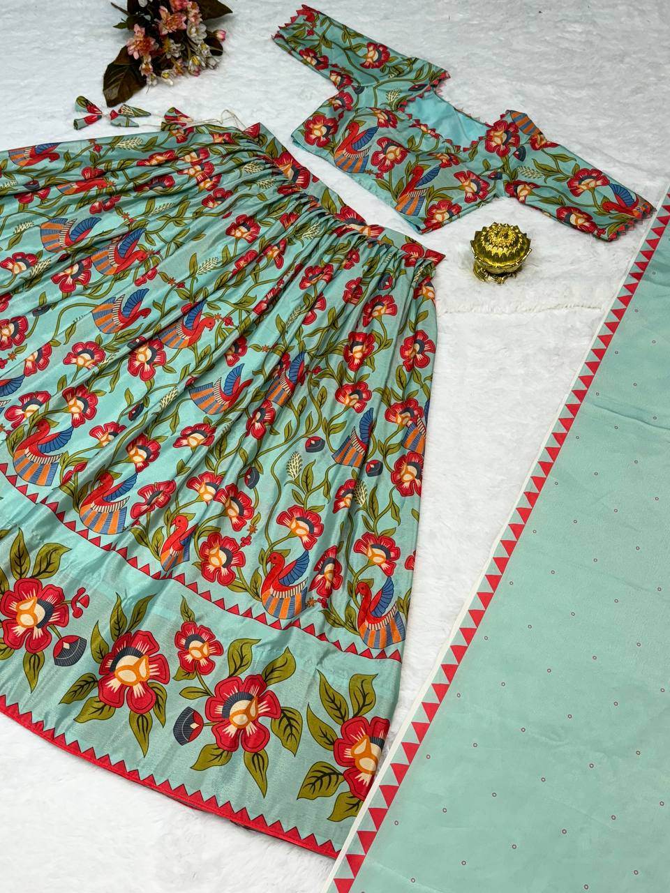 Kalamkari Lehenga Choli - Light Shades, Elegant Flair, Stunning Style - SEEANS
