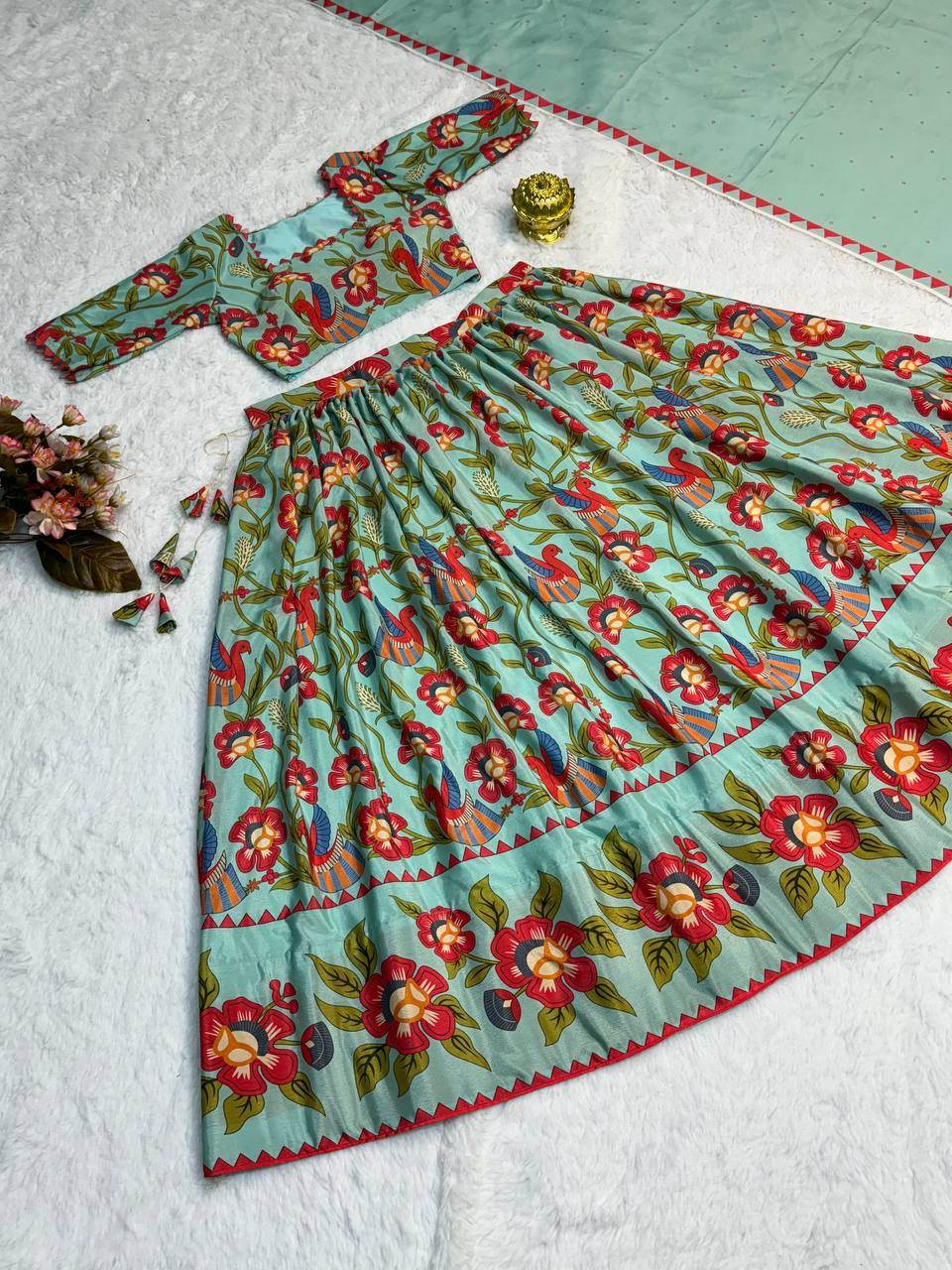 Kalamkari Lehenga Choli - Light Shades, Elegant Flair, Stunning Style - SEEANS