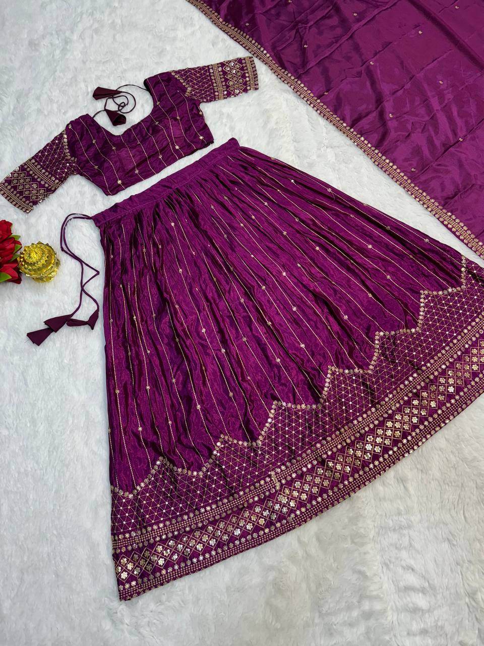 Designer Chinon Embroidered Lehenga Choli with Dupatta | Fully Stitched - SEEANS