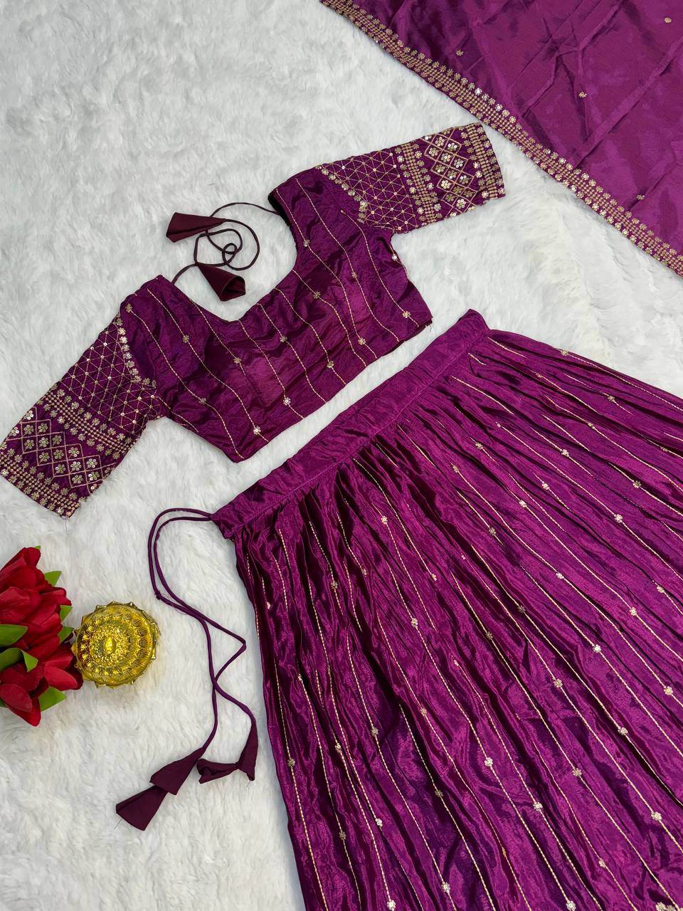 Designer Chinon Embroidered Lehenga Choli with Dupatta | Fully Stitched - SEEANS