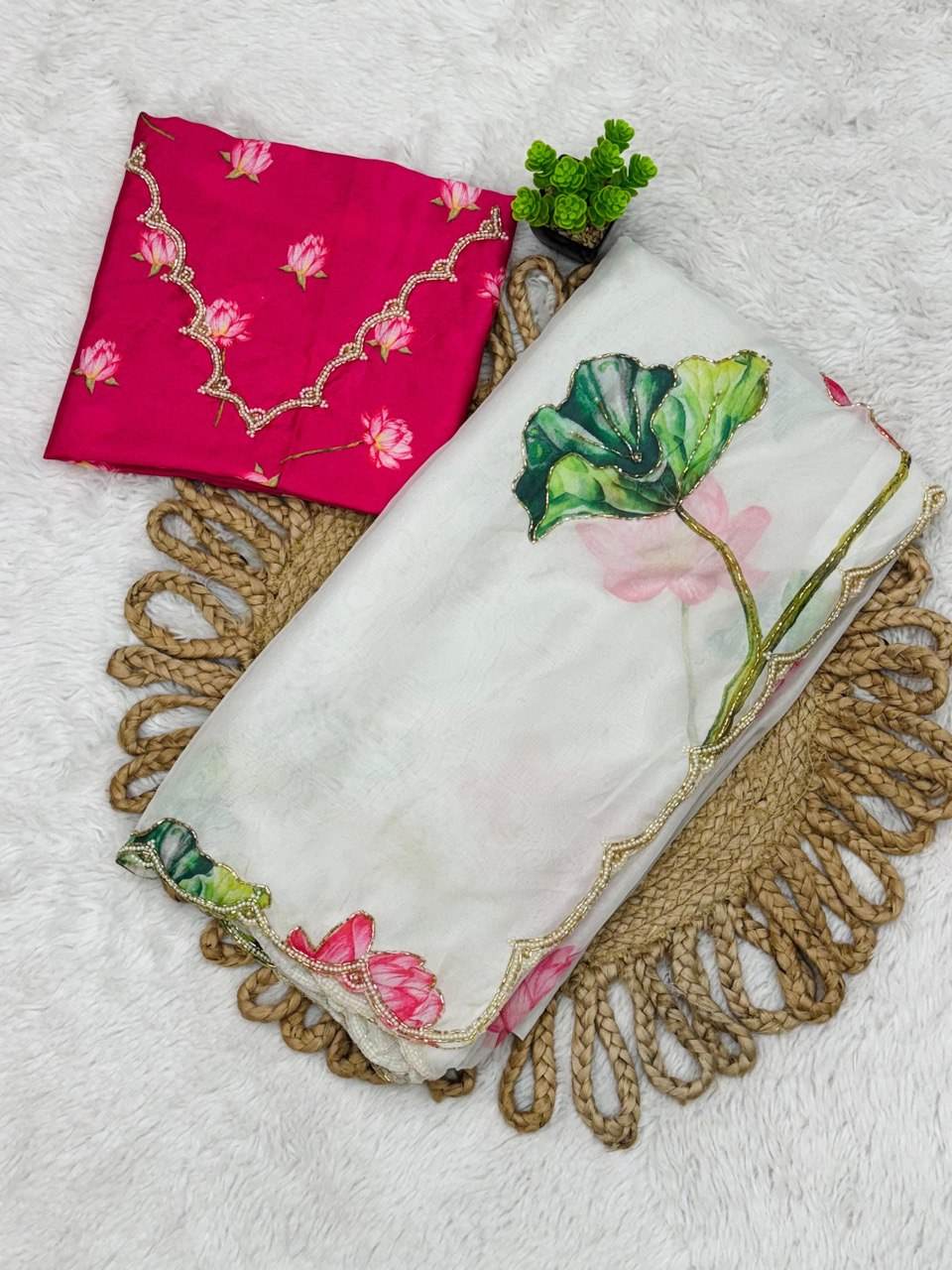 Graceful TB Organza Saree with Khatli Work & Lace Border - SEEANS