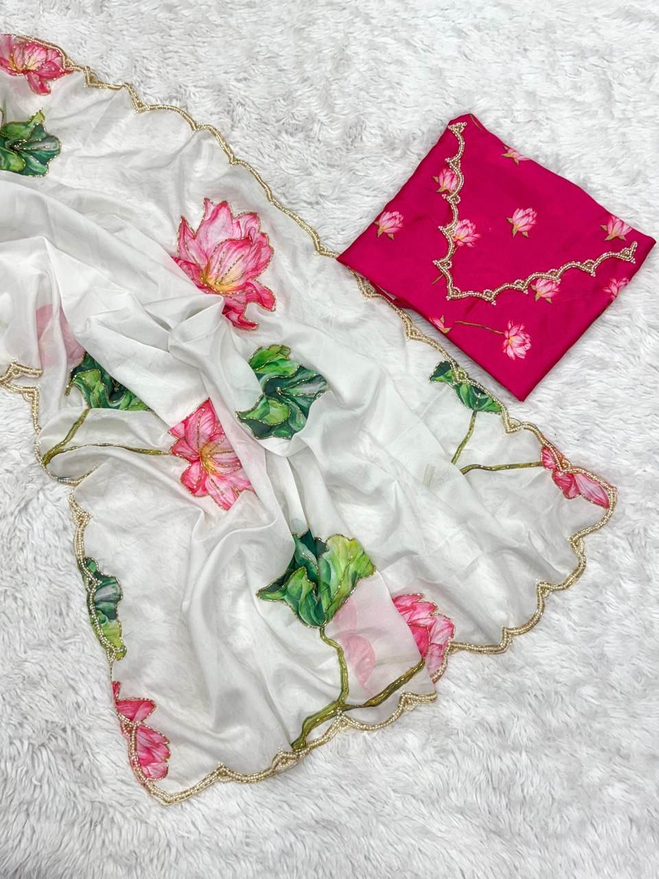 Graceful TB Organza Saree with Khatli Work & Lace Border - SEEANS