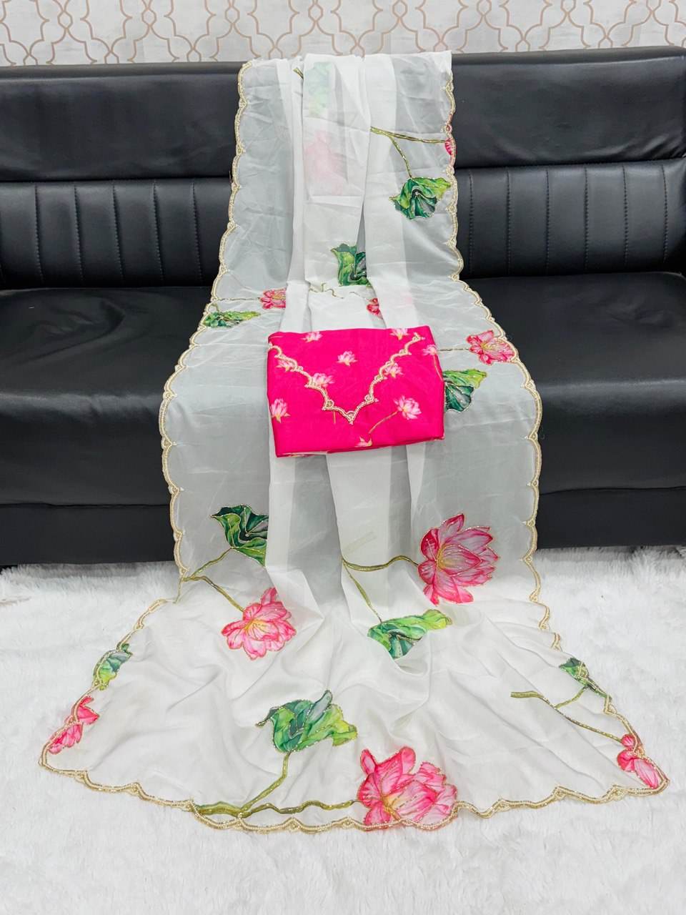 Graceful TB Organza Saree with Khatli Work & Lace Border - SEEANS