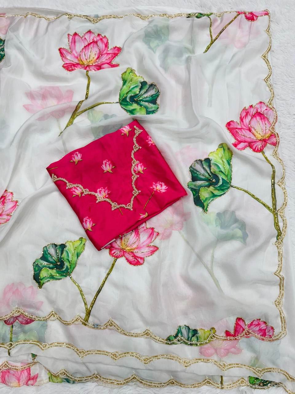Graceful TB Organza Saree with Khatli Work & Lace Border - SEEANS
