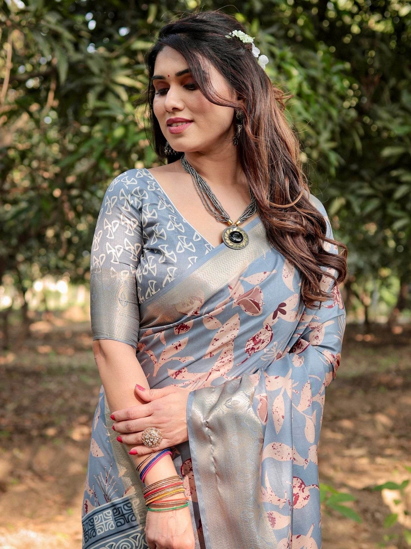 Stylish Sky Blue Tussar Silk Saree with Beige and Gold Zari Work and Contemporary Pallu Design - SEEANS