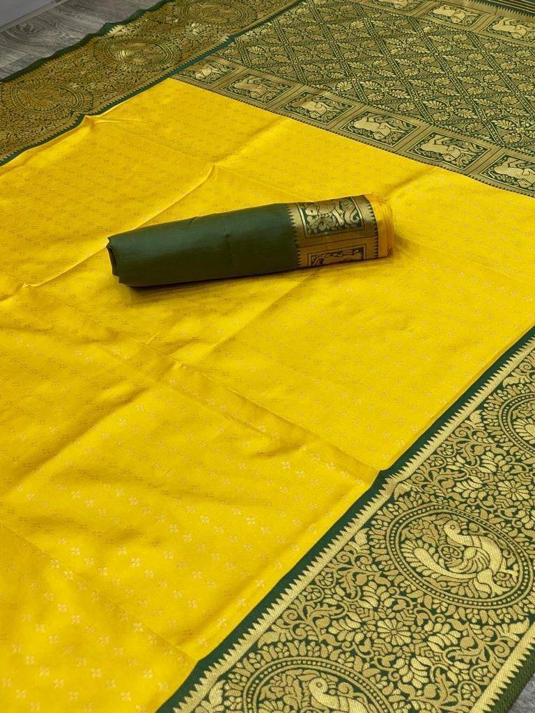 Kanjivaram Soft Lichi Silk Saree - Vintage Weaving & Royal Design - SEEANS