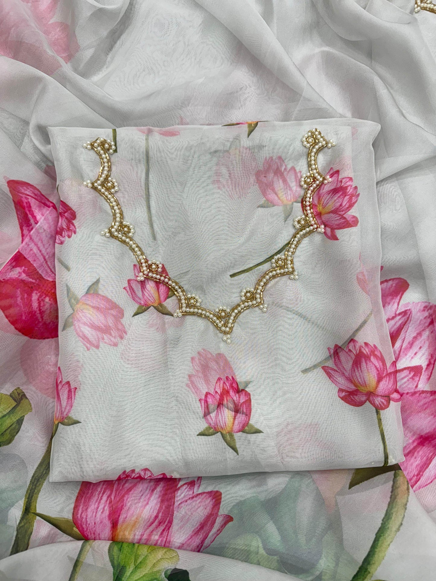 Exclusive Floral Handwork Soft Tissue Saree with Blouse | SEEANS - SEEANS