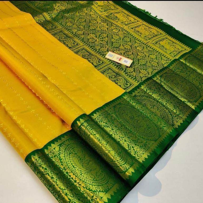 Kanjivaram Soft Lichi Silk Saree - Vintage Weaving & Royal Design - SEEANS