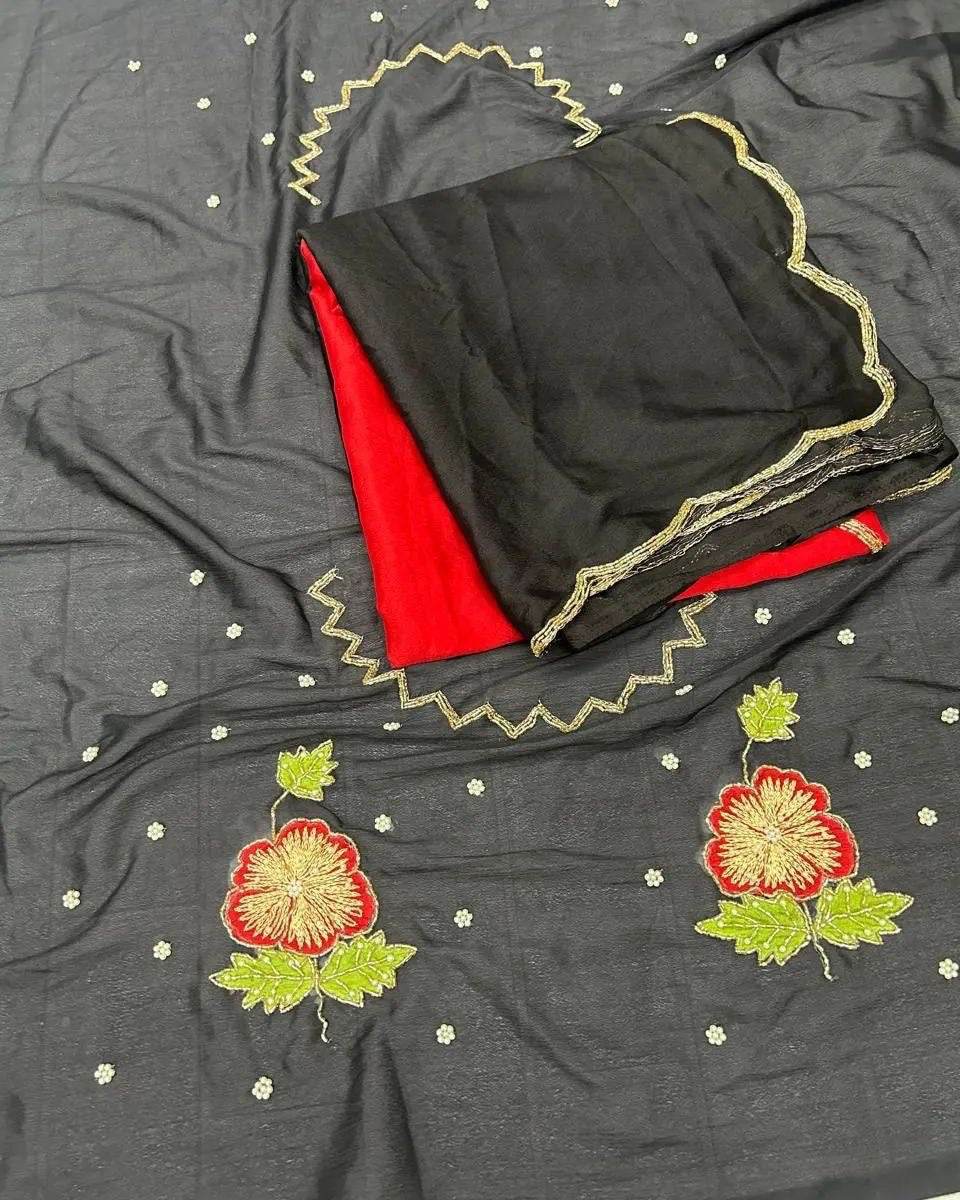 Handcrafted Georgette Khatli Work Saree with Unstitched Blouse – 5.5 Mtr - SEEANS