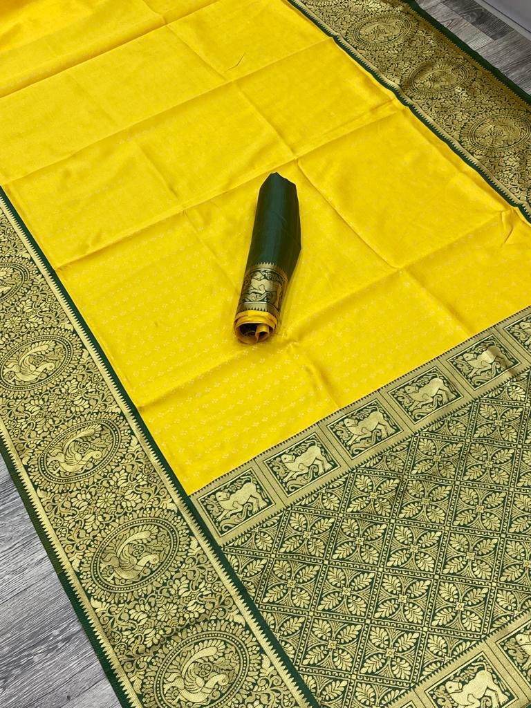 Kanjivaram Soft Lichi Silk Saree - Vintage Weaving & Royal Design - SEEANS
