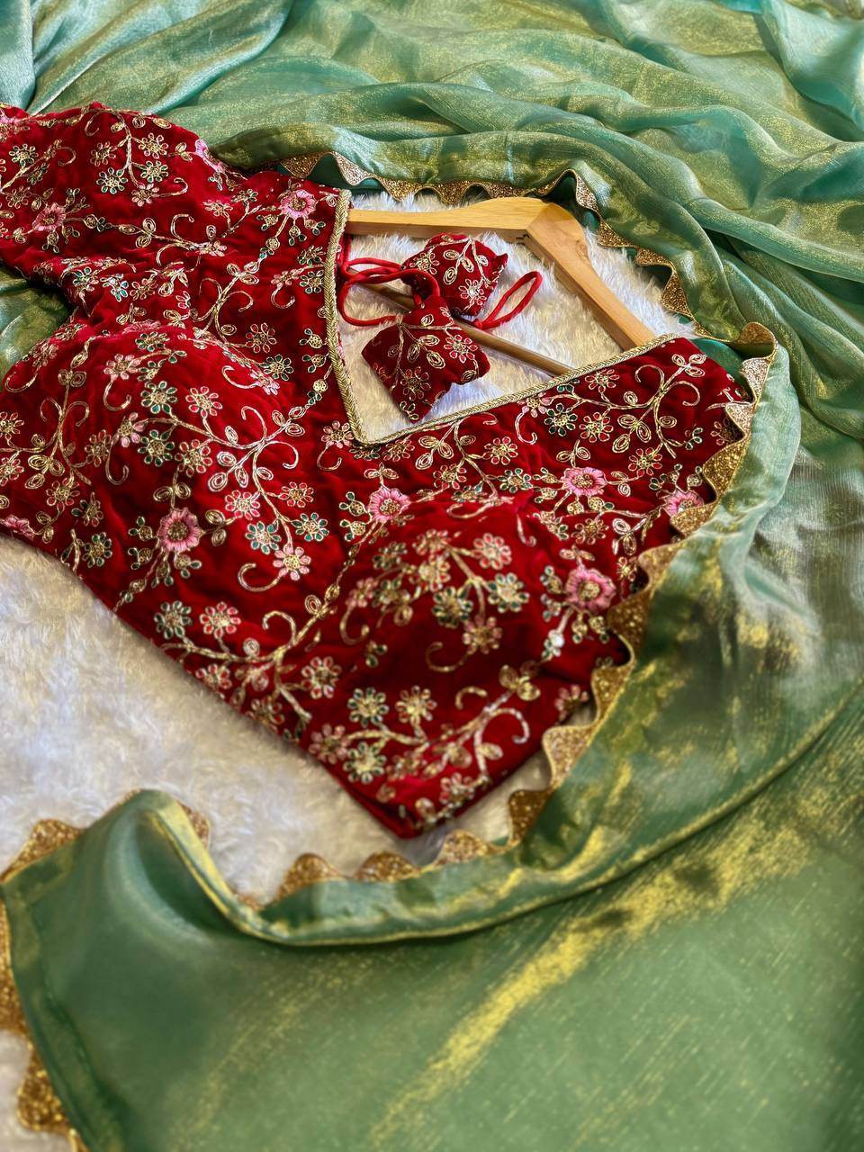 Sabyasanchi Party & Wedding Fendy Silk Saree with Velvet Blouse - SEEANS