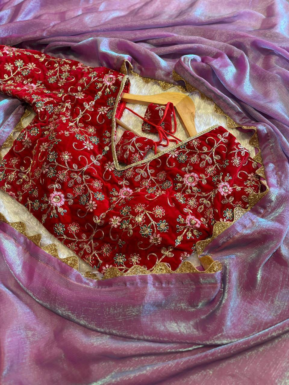 Sabyasanchi Fendy Silk Party Wear Saree with Velvet Blouse - SEEANS