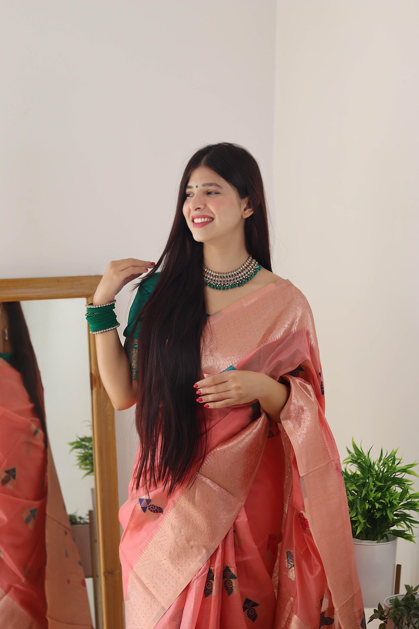 Pure Organza Minna Work Banarasi Saree | Vintage Royal Design - SEEANS