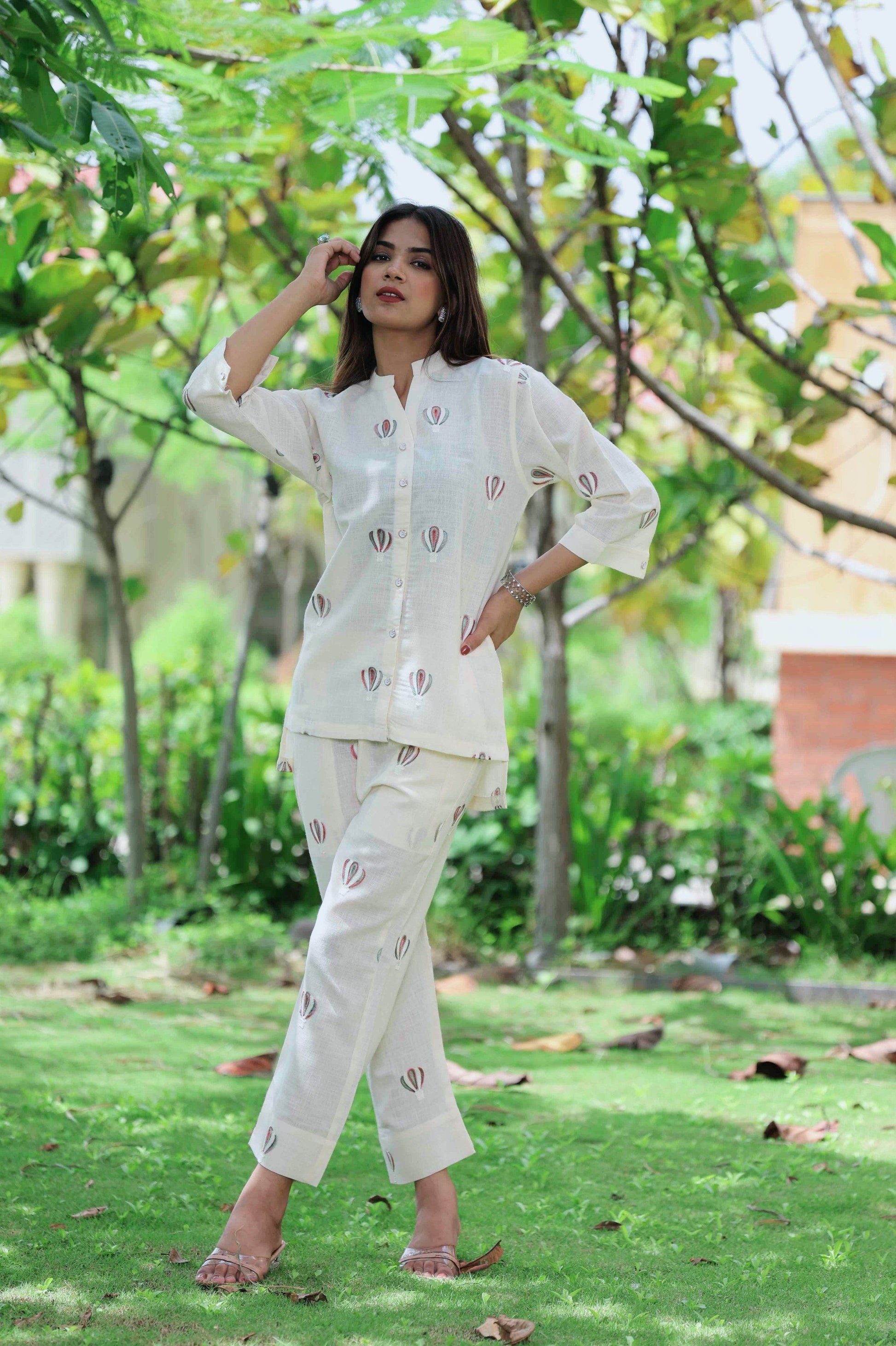 Designer Linen Blend Co-Ord Set for Women with Embroidery - SEEANS
