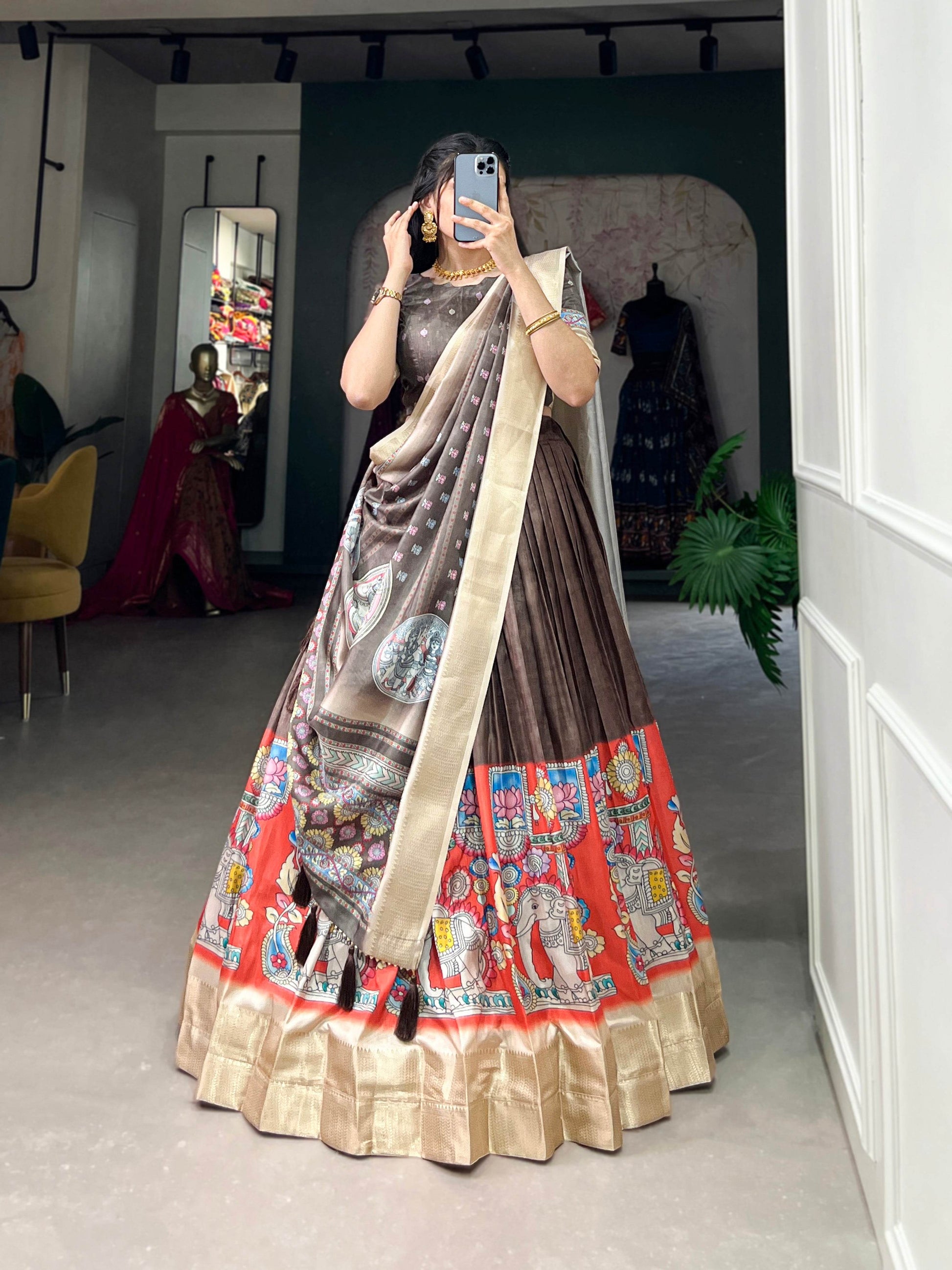 Kalamkari Print Lehenga Choli - GAJGAMINI Catalogue - SEEANS