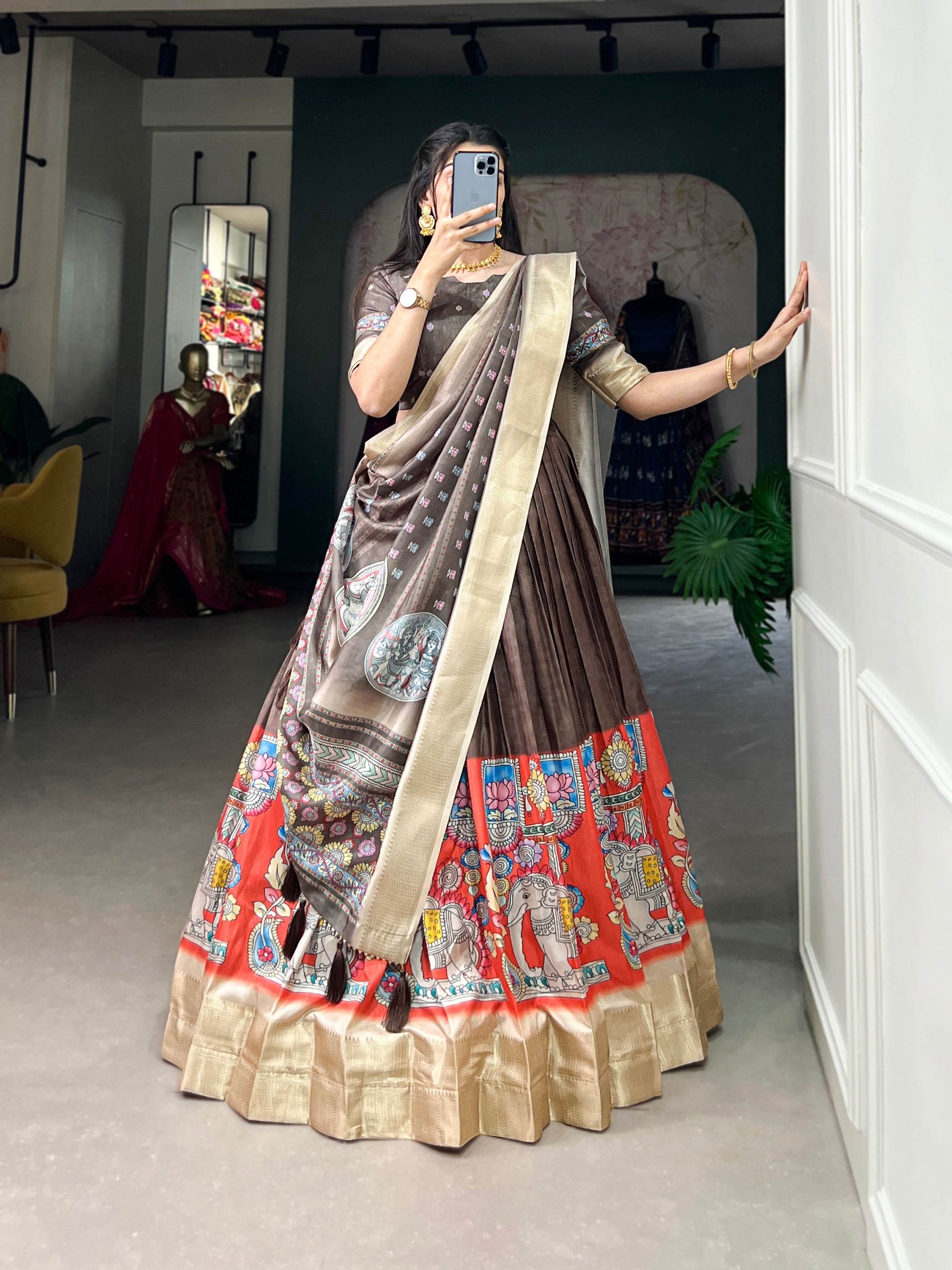 Kalamkari Print Lehenga Choli - GAJGAMINI Catalogue - SEEANS