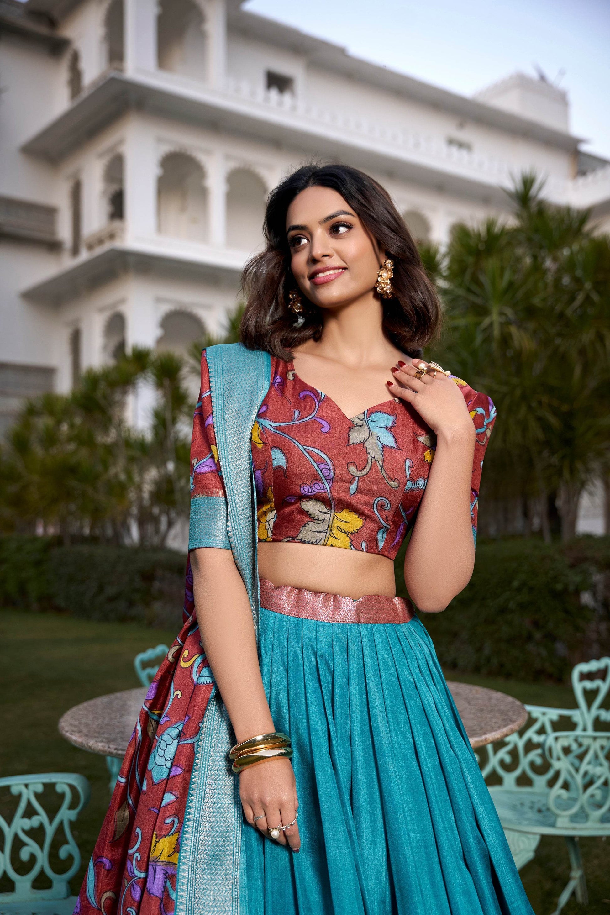 Dola Silk Kalamkari Printed Lehenga Choli – Traditional Elegance for Special Occasions - SEEANS