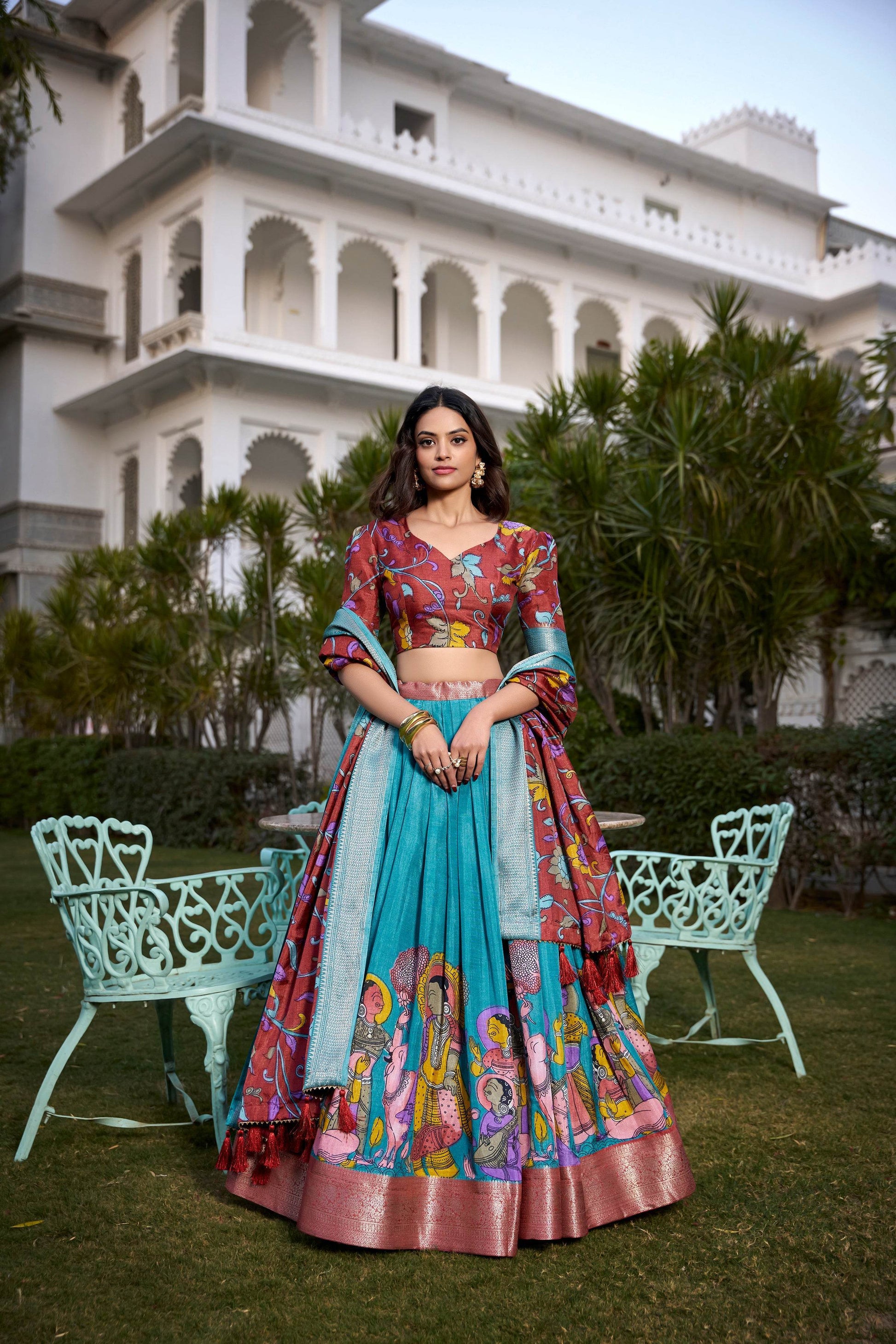 Dola Silk Kalamkari Printed Lehenga Choli – Traditional Elegance for Special Occasions - SEEANS