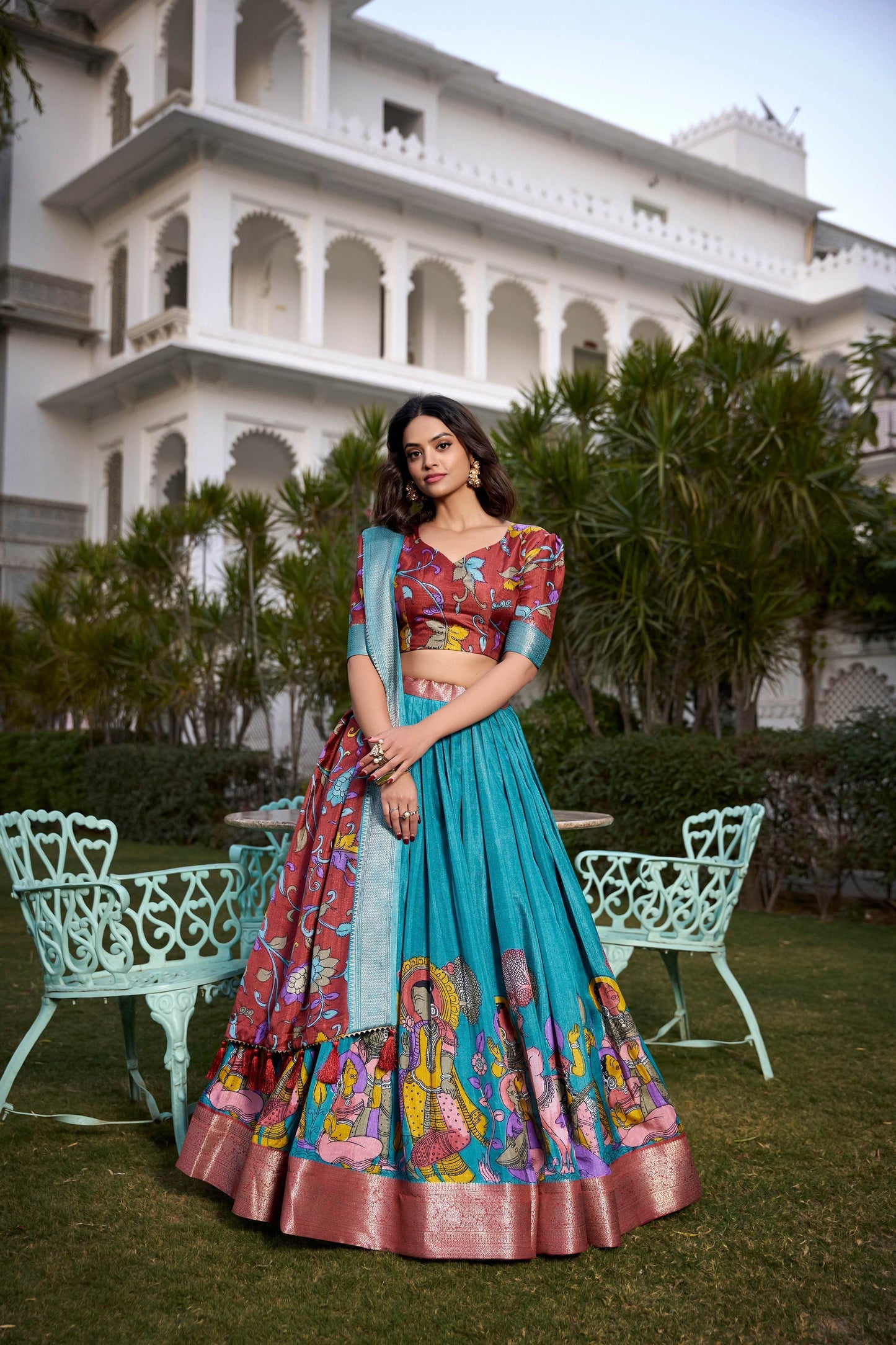 Dola Silk Kalamkari Printed Lehenga Choli – Traditional Elegance for Special Occasions - SEEANS