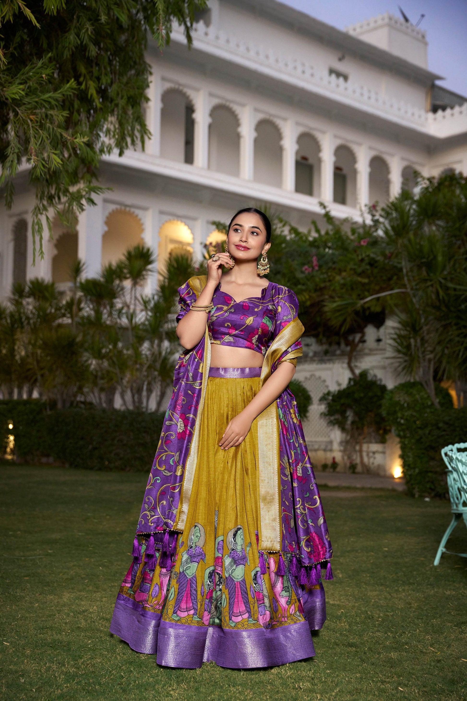 Dola Silk Kalamkari Printed Lehenga Choli – Traditional Elegance for Special Occasions - SEEANS
