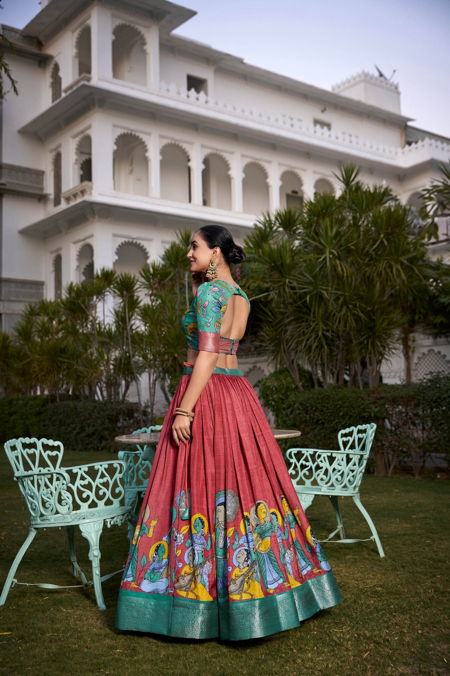 Dola Silk Kalamkari Printed Lehenga Choli – Traditional Elegance for Special Occasions - SEEANS