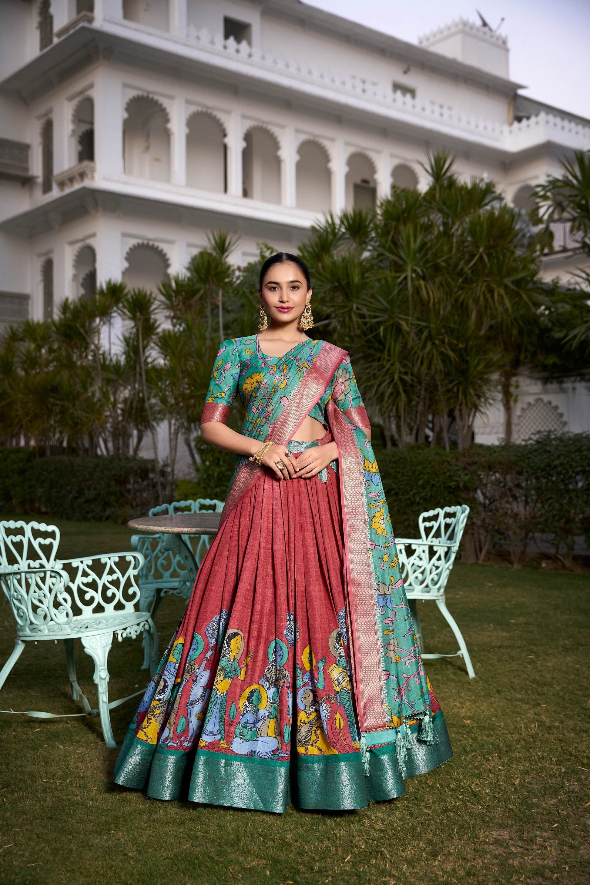Dola Silk Kalamkari Printed Lehenga Choli – Traditional Elegance for Special Occasions - SEEANS