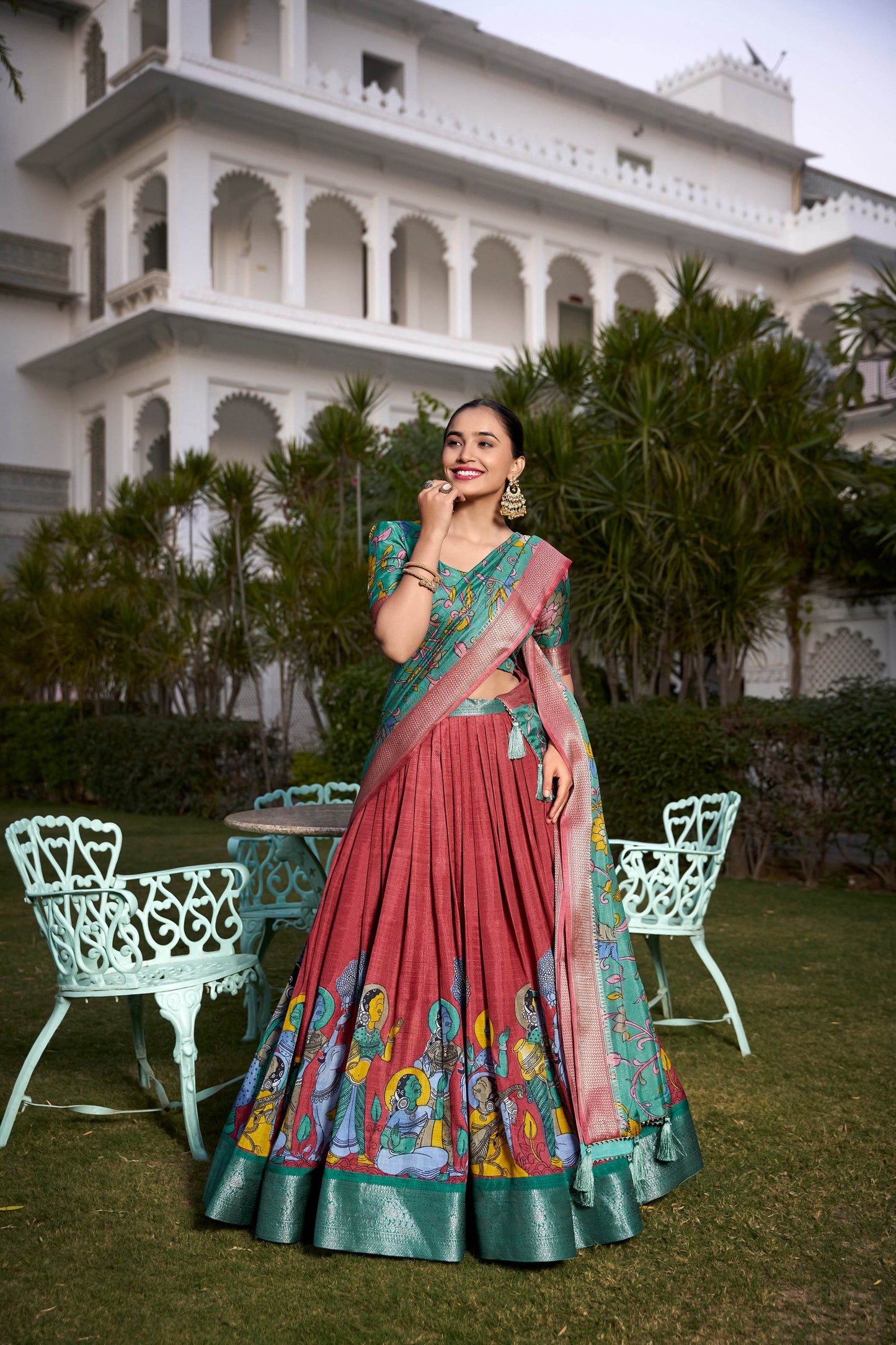 Dola Silk Kalamkari Printed Lehenga Choli – Traditional Elegance for Special Occasions - SEEANS