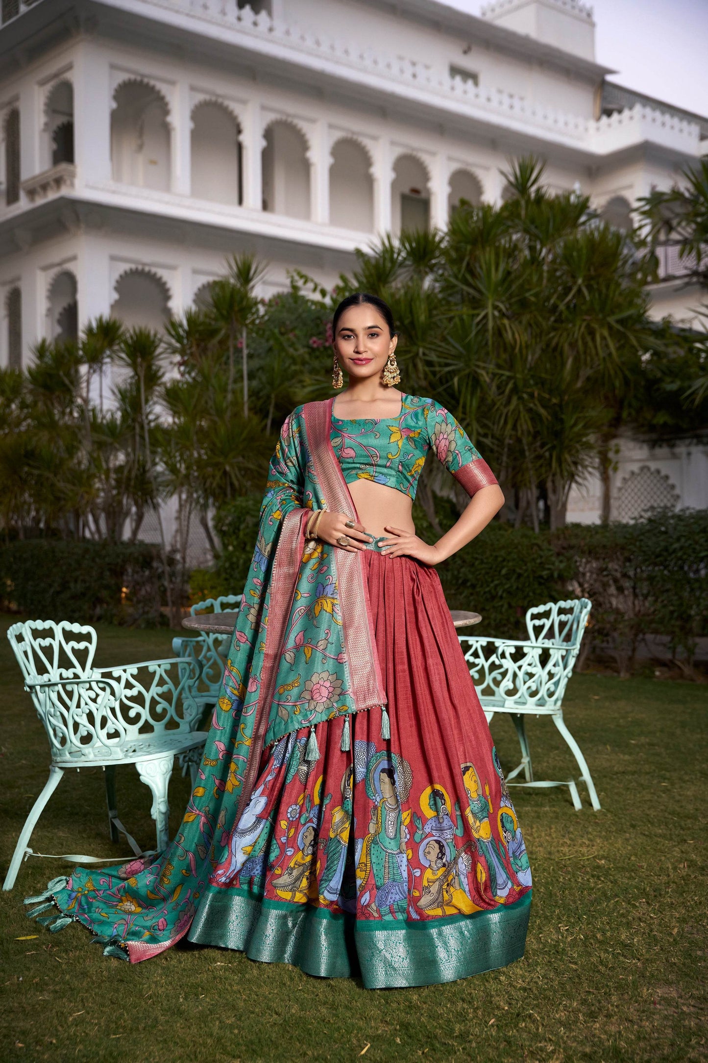Dola Silk Kalamkari Printed Lehenga Choli – Traditional Elegance for Special Occasions - SEEANS