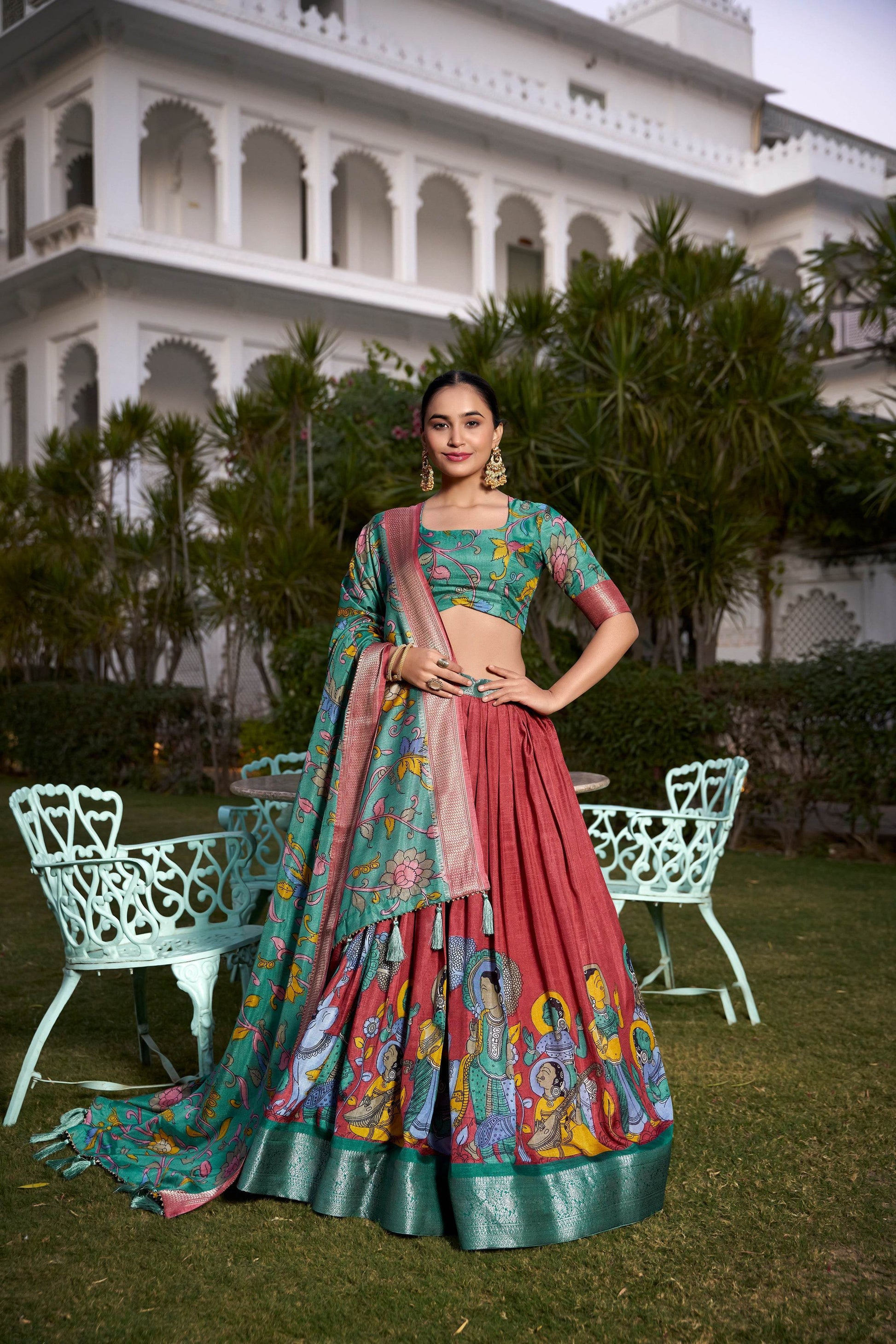 Dola Silk Kalamkari Printed Lehenga Choli – Traditional Elegance for Special Occasions - SEEANS