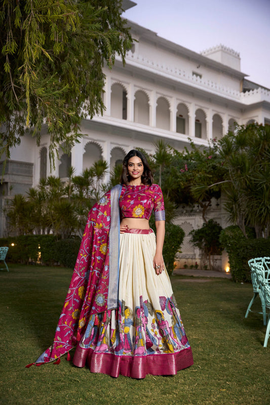 Dola Silk Kalamkari Printed Lehenga Choli – Traditional Elegance for Special Occasions - SEEANS