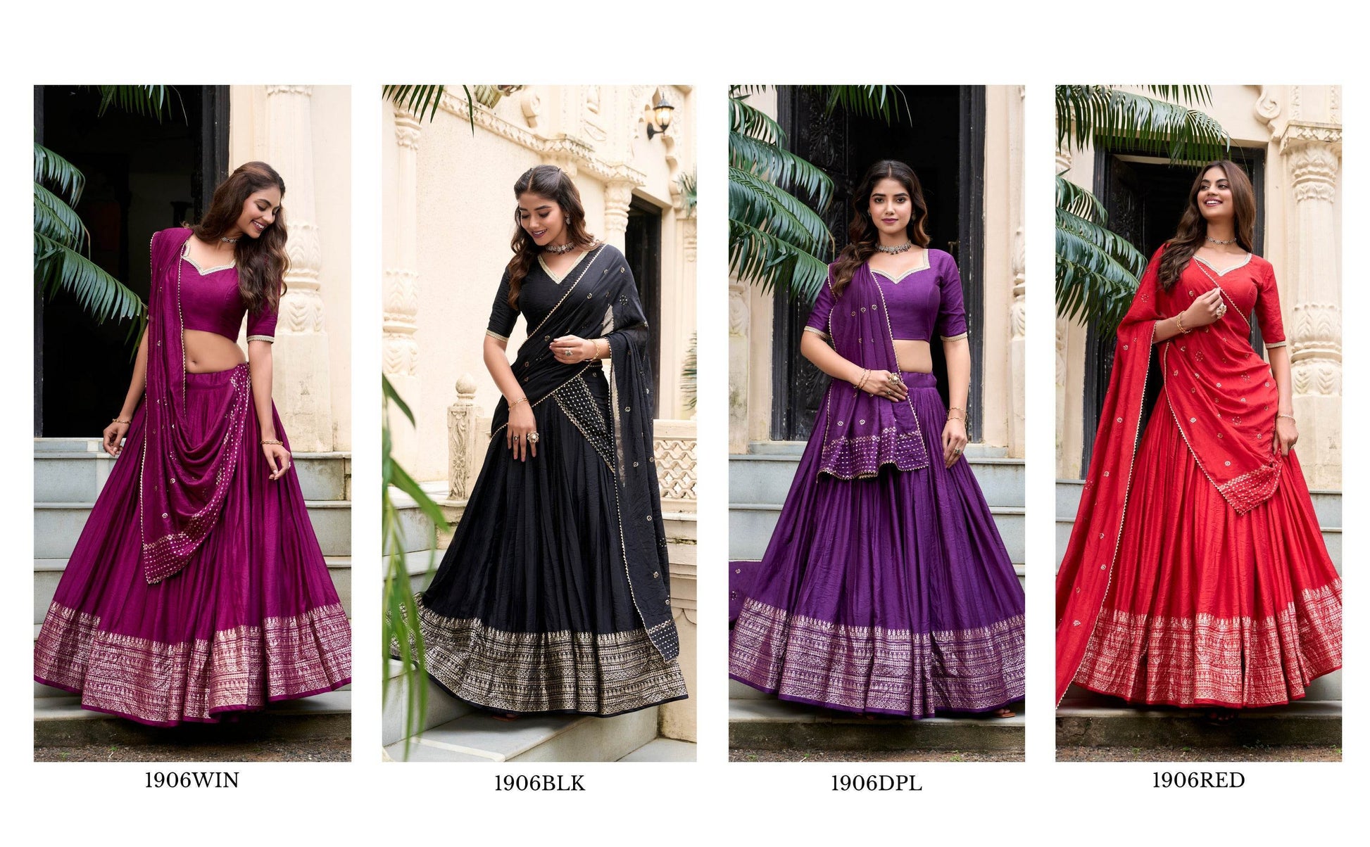 Pure Chanderi Plain Lehenga Choli with Zari Work Border & Sequin Embellished Dupatta - SEEANS