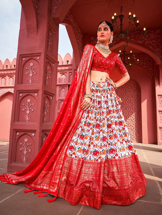Vibrant Dola Silk Lehenga Choli for Navratri – Traditional & Festive Wear with Patola Print and Foil Work - SEEANS