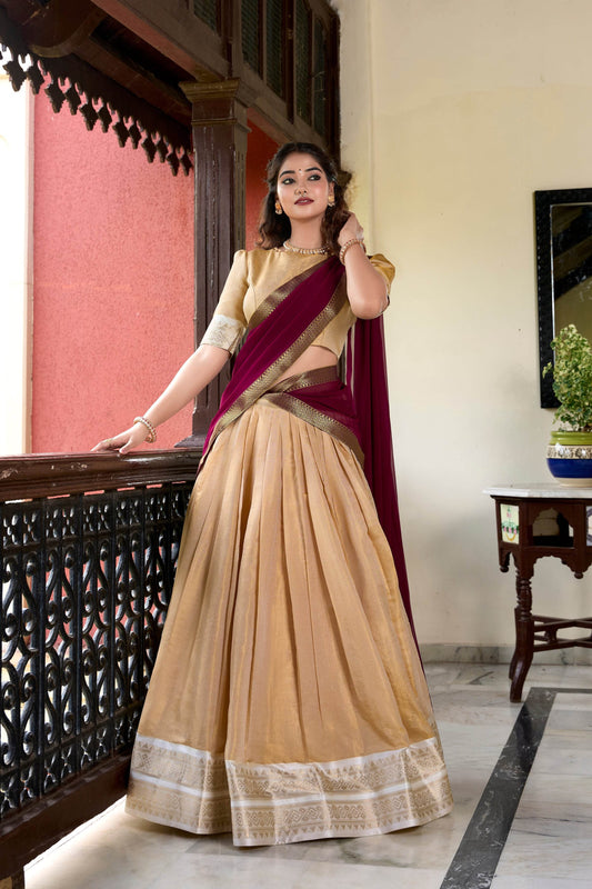 Regal Kanchipuram Lehenga Choli Set with Zari Weaving – Wedding & Traditional Wear - SEEANS