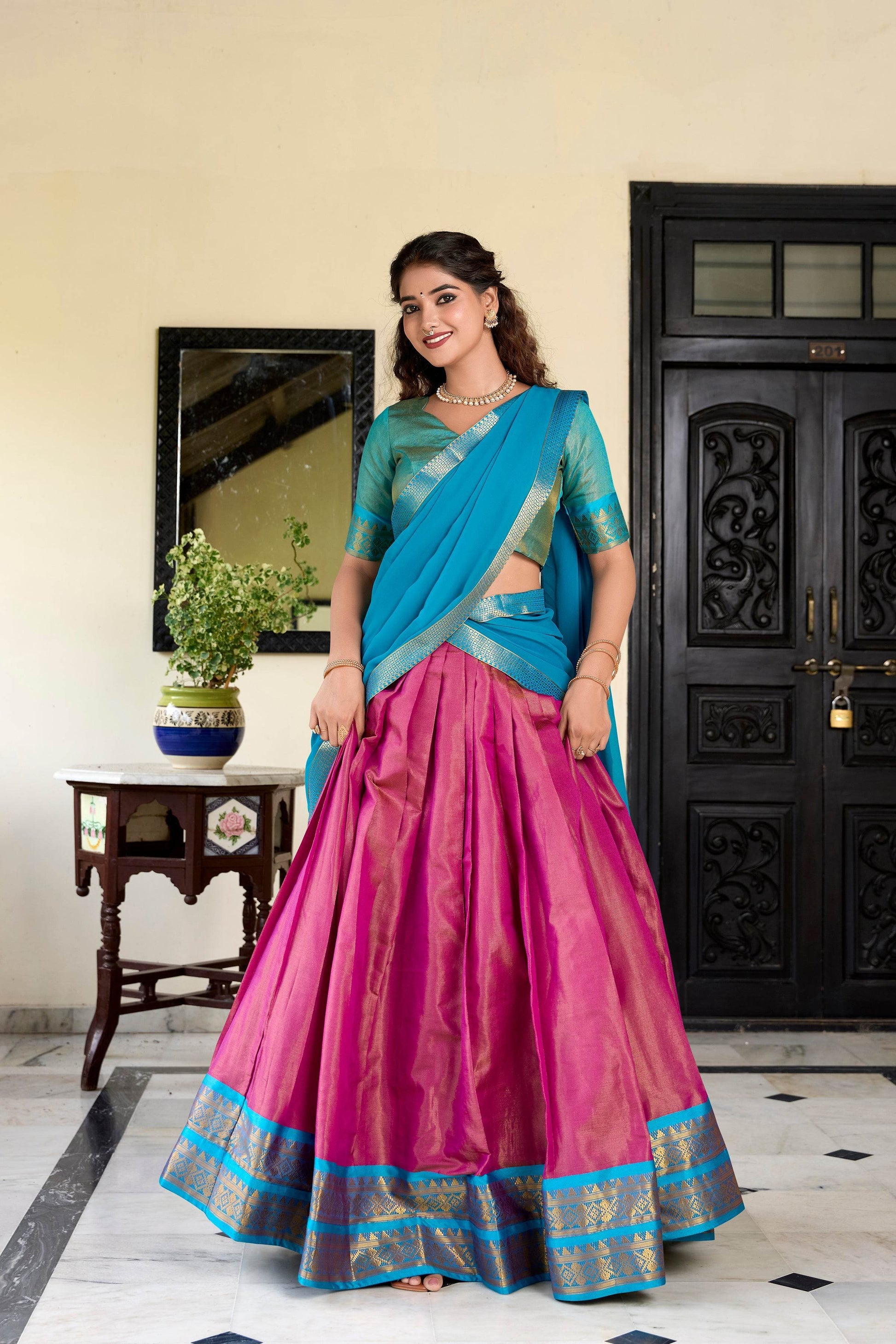 Regal Kanchipuram Lehenga Choli Set with Zari Weaving – Wedding & Traditional Wear - SEEANS