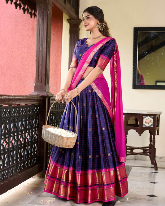 Paithani Cotton Silk Lehenga with Georgette Dupatta – Akshara Collection - SEEANS