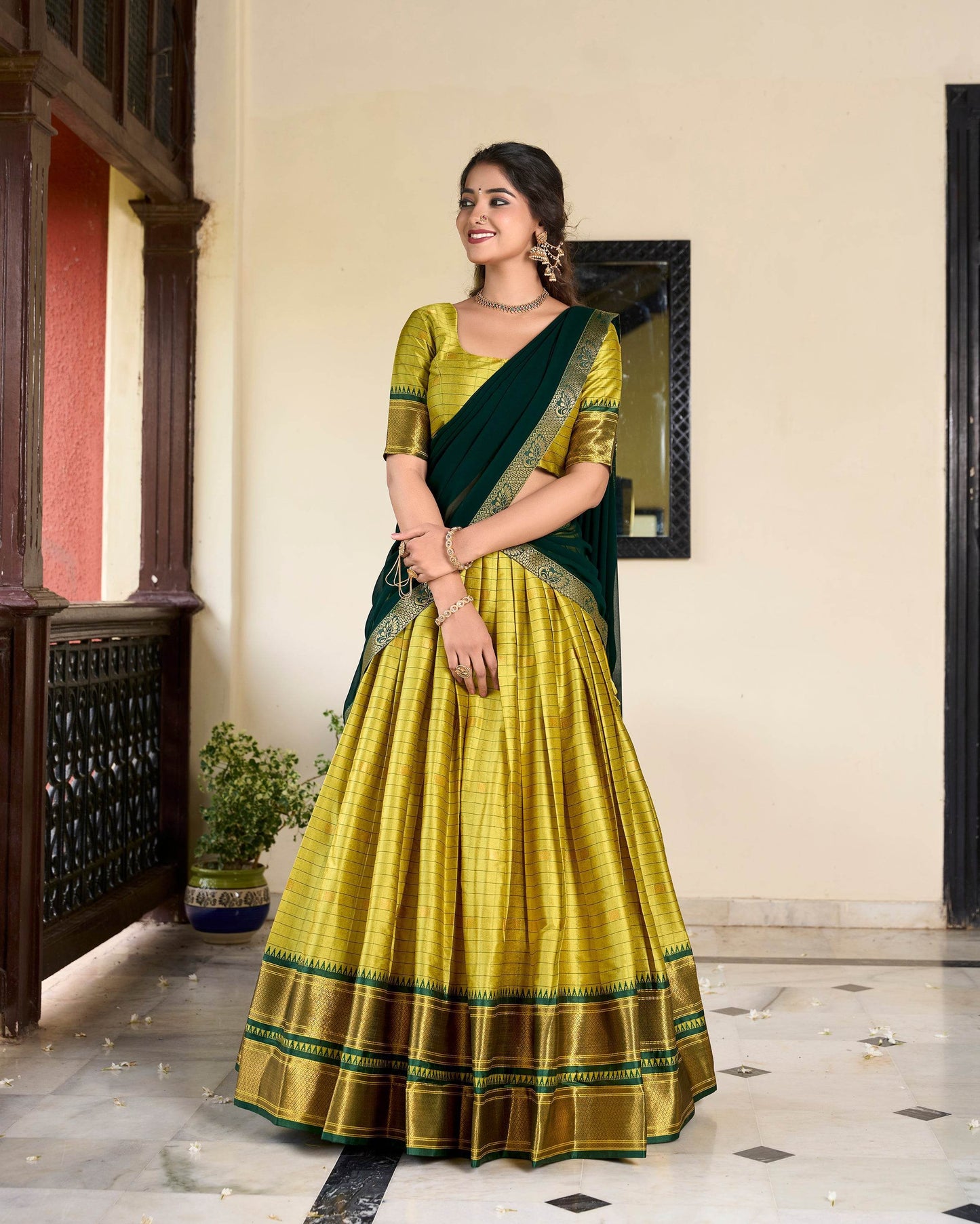 Paithani Cotton Silk Lehenga with Georgette Dupatta – Akshara Collection - SEEANS