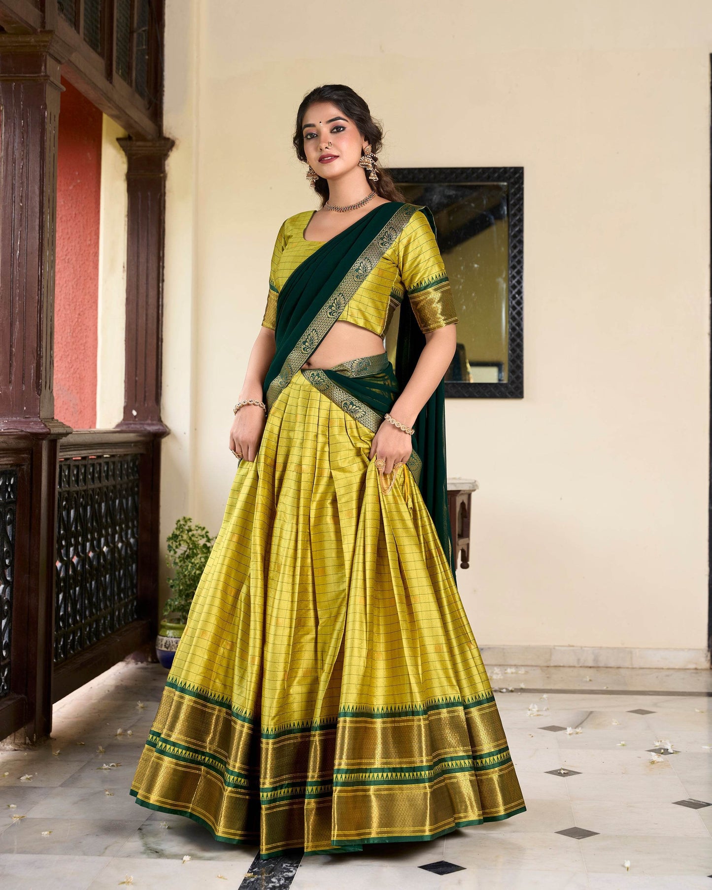 Paithani Cotton Silk Lehenga with Georgette Dupatta – Akshara Collection - SEEANS