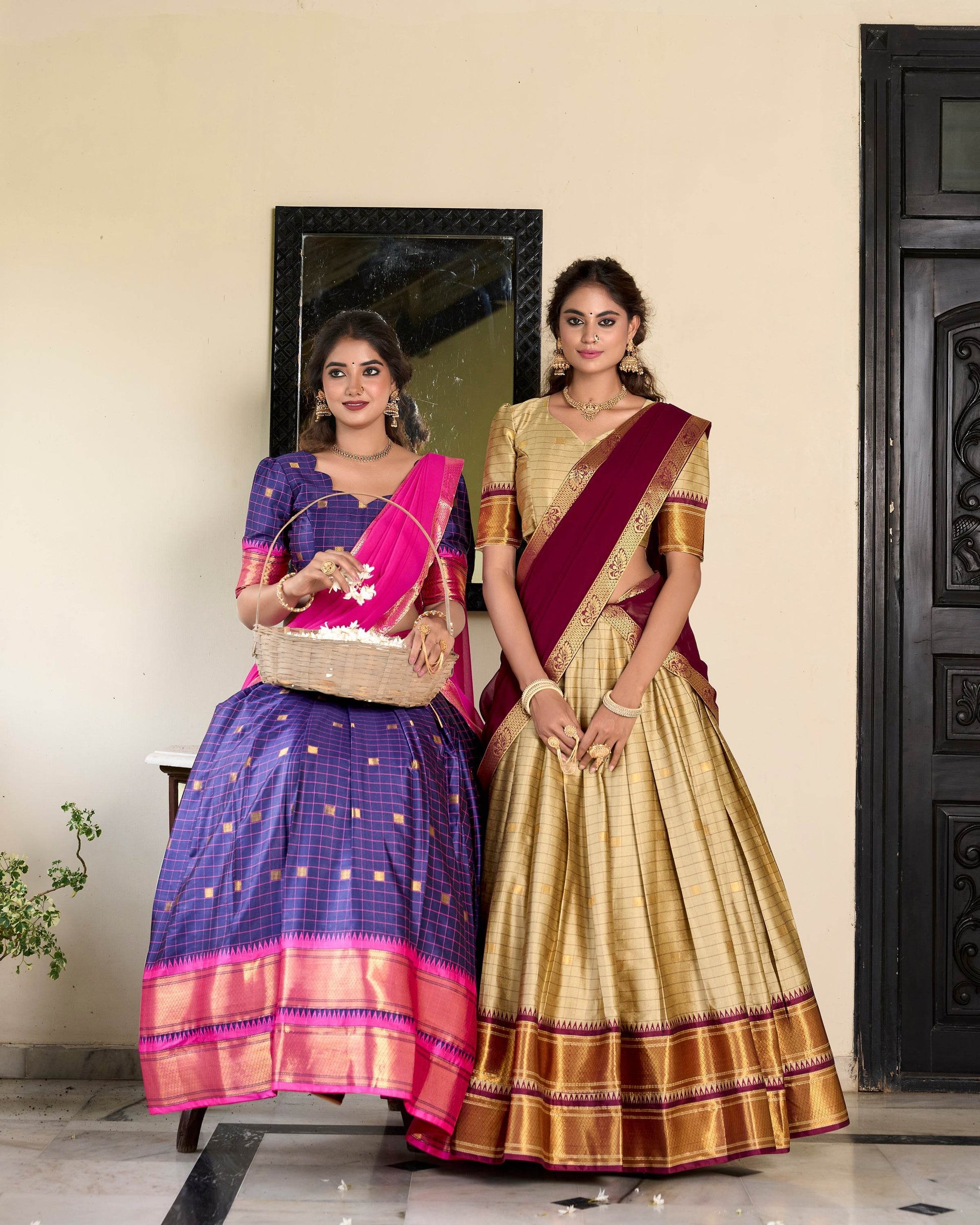 Paithani Cotton Silk Lehenga with Georgette Dupatta – Akshara Collection - SEEANS