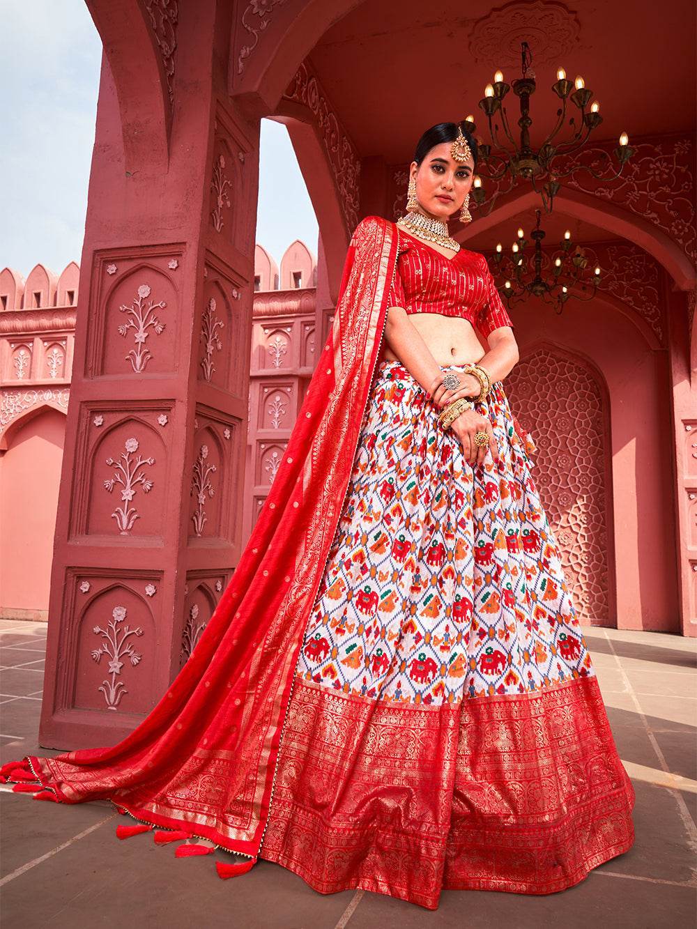 Vibrant Dola Silk Lehenga Choli for Navratri – Traditional & Festive Wear with Patola Print and Foil Work - SEEANS
