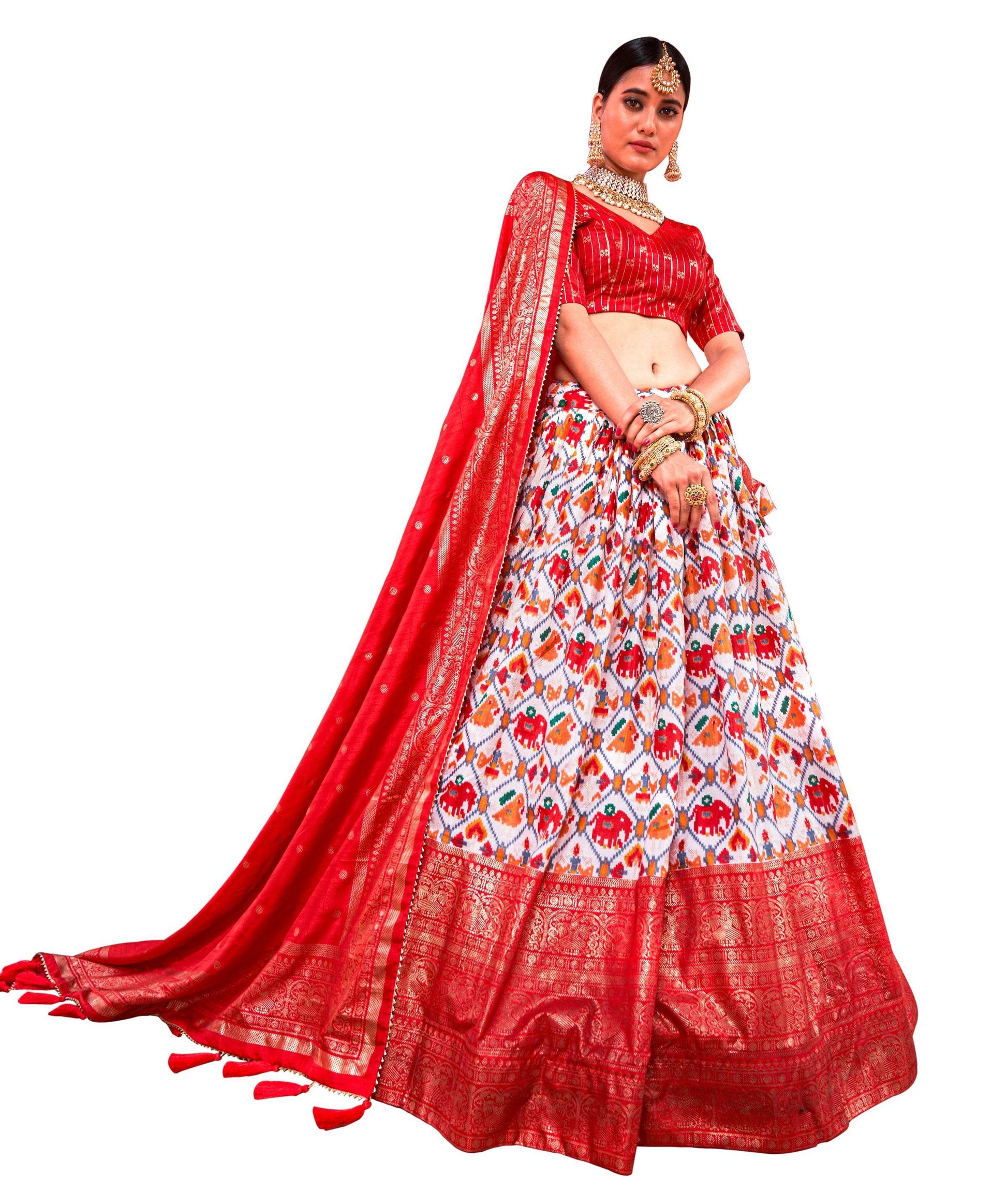 Vibrant Dola Silk Lehenga Choli for Navratri – Traditional & Festive Wear with Patola Print and Foil Work - SEEANS