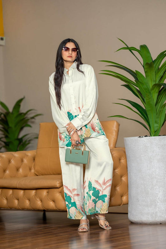 Women's Swiss Silk Satin Co-Ord Set with Digital Print - SEEANS
