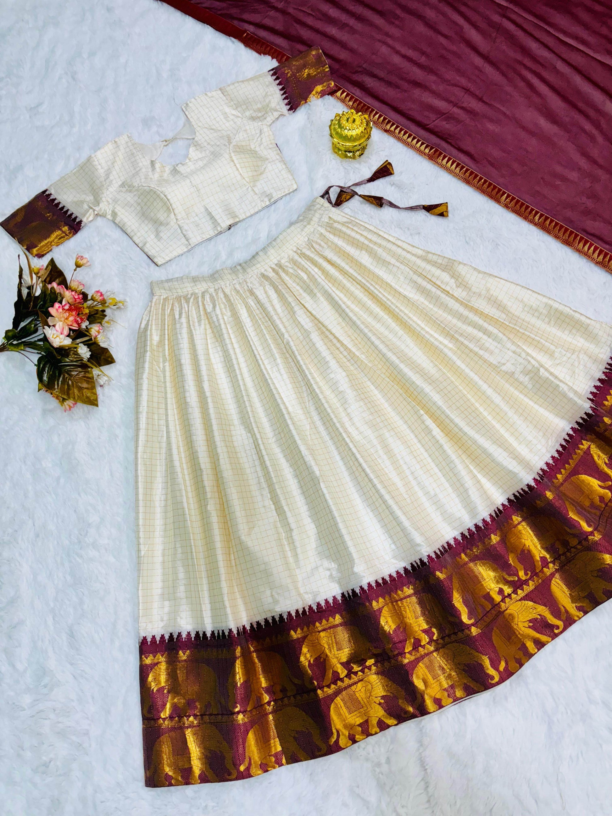 SEEANS White Silk Lehenga Choli with Georgette Dupatta - SEEANS
