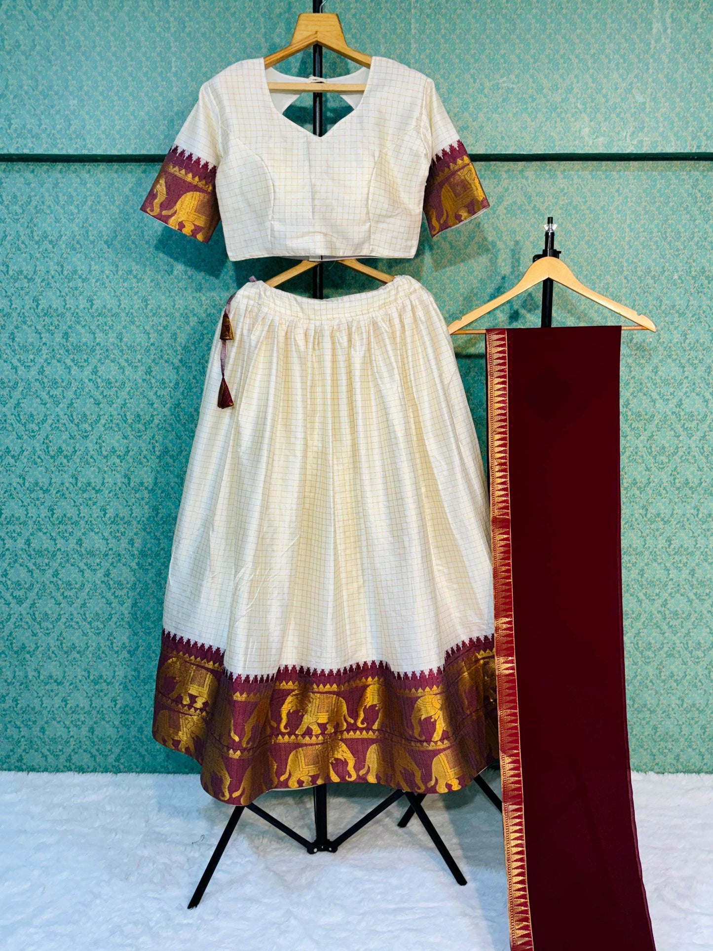 SEEANS White Silk Lehenga Choli with Georgette Dupatta - SEEANS