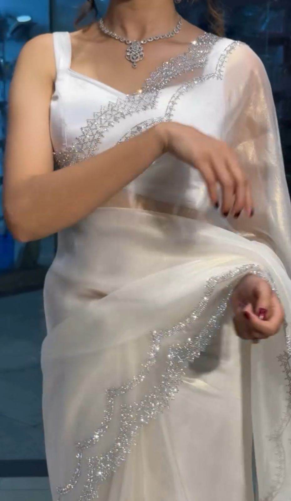 Super Hit Diamond Panel Saree | Rich Tissue Tweel Net Saree with Diamond Cutwork Panel | Special Occasion Wear with Diamond Work Unstitched Blouse - SEEANS