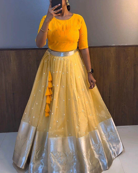 Yellow Velvet Designer Lehenga Choli – Perfect for All Occasions - SEEANS