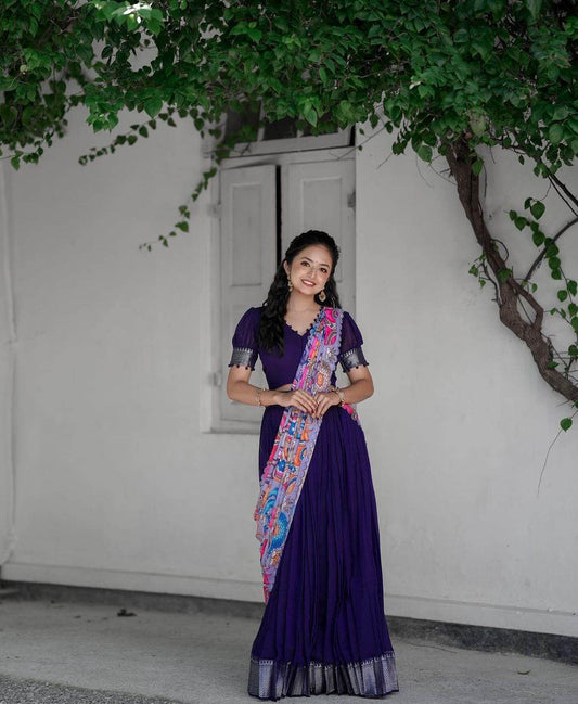 SEEANS Kalamkari Lehenga Choli with Heavy Weaving Work - SEEANS